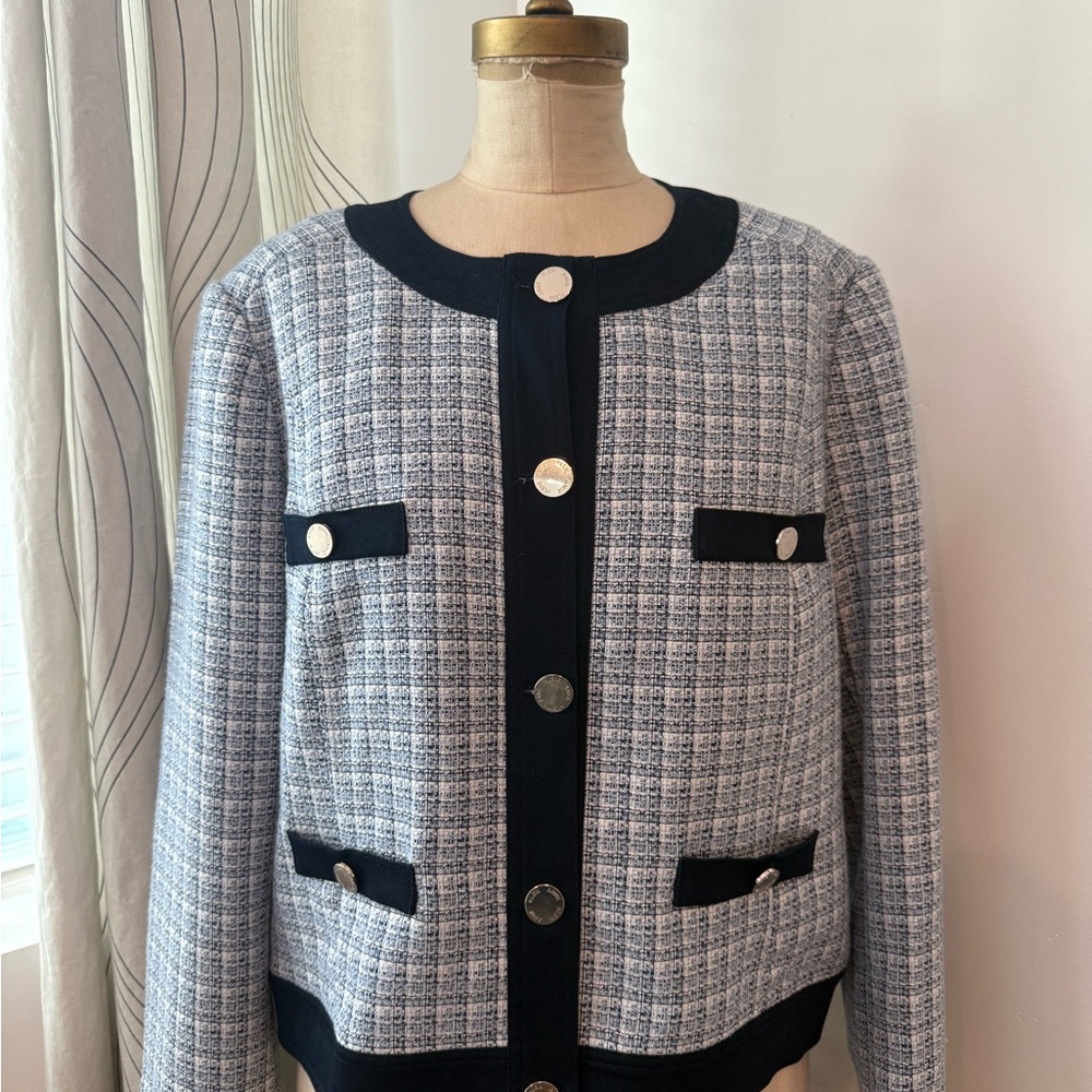 Women's Anne Klein Navy and White Tweed Jacket XL